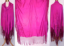 Vintage Fuchsia Purple Silk Floral Embroidered Fringe Boho Piano Shawl