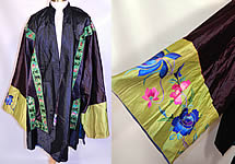 Antique Chinese  Silk Embroidered Peony Lotus Flower Sleeve Band Cuff Robe Coat