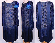Art Deco Vintage Blue Silk Burnout Voided Velvet Drop Waist Flapper Dress