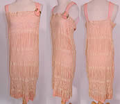 Vintage Cream Fringe Filet Lace Pink Silk Rosette Chemise Slip Flapper Dress