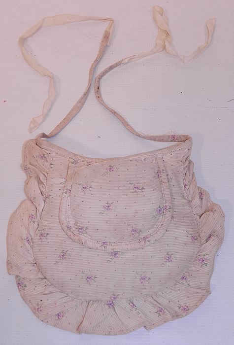 Victorian White Cotton Pique Purple Violet Polka Print Crinolette Bustle Pad Support. This unique undergarment would have been worn under a bustle skirt dress to expand the fullness or support the back drape of the fanned train skirt.