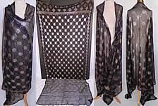 Vintage Art Deco Egyptian Assuit Black Net Silver Shawl Scarf Large Size 