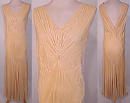 Vintage Art Deco Cream Silk Velvet Sexy Bias Cut Evening Gown Dress 