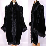 Victorian Black Velvet Chenille Beaded Fringe Winter Dolman Mantle Cape 
