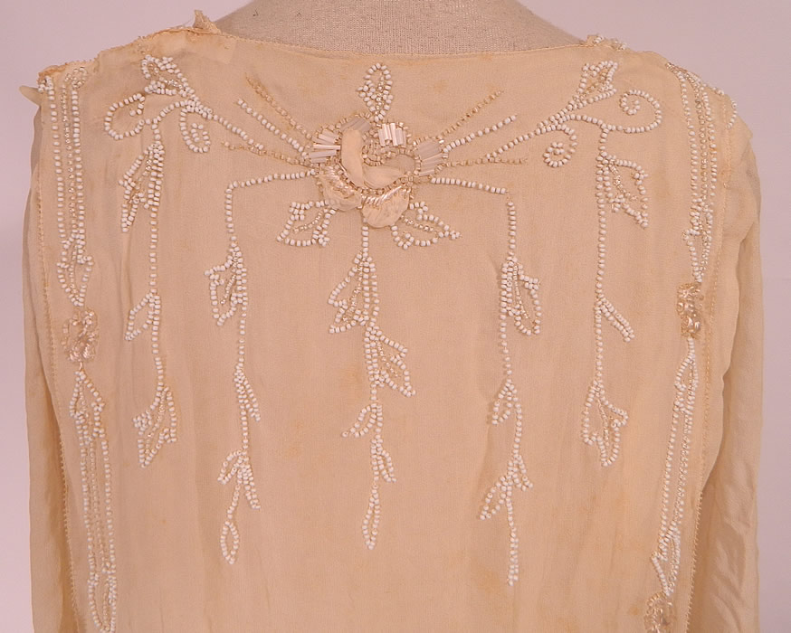 Edwardian Cream Silk White Beaded Rosette Belted Wedding Gown Dress. It would be great for design, study, pattern or restoration. This is truly an exceptional quality custom made piece of wearable art! 