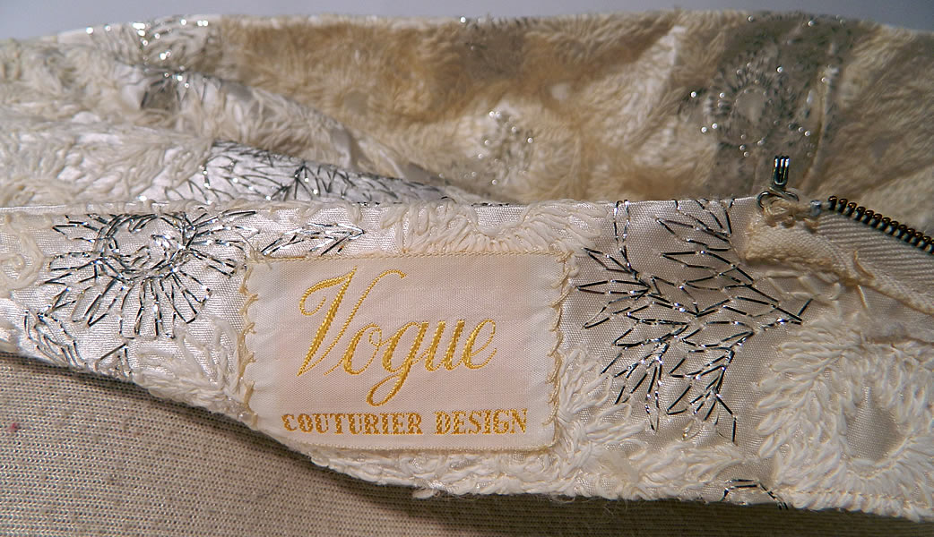Vintage Vogue Couturier Design Silver Lame Brocade Sheath Dress Evening Gown Lam&eacute;. There is a "Vogue Couturier Design" label sewn inside. 