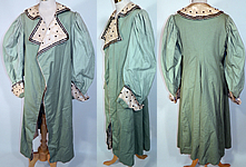 Edwardian Mint Green Wool Black Velvet White Lace Trim Winter Traveling Coat
