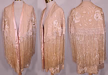 Vintage Cream Silk Floral Embroidered Fringed Piano Shawl  Coat Cloak Cape