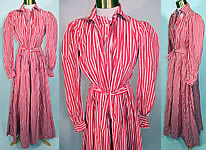 Victorian Red & White Candy Cane Stripe Wrapper Morning Robe Dress Gown