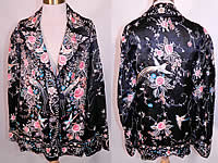 Vintage Chinese Black  Silk Pastel Embroidered Bird Piano Shawl Jacket
