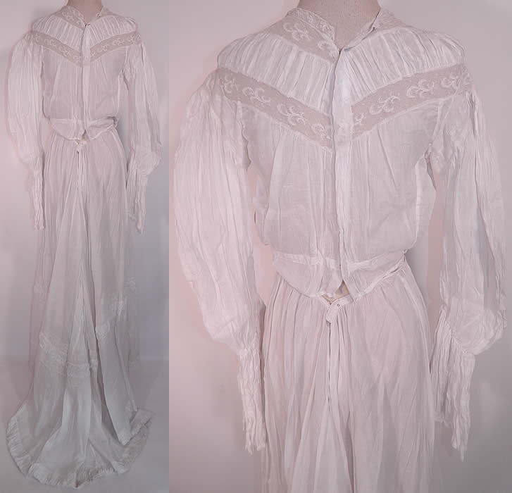 Edwardian White Batiste Lawn Lace Wedding Dress Blouse Skirt Train. It is in good condition. This lovely lace  wedding dress is truly a wonderful piece of wearable antique bridal textile art.