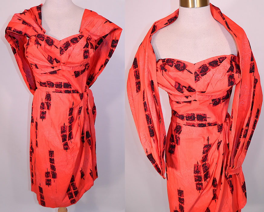 Vintage Hale Hawaii Red Hawaiian Tapa Print Cotton Sarong Dress Stole Wrap Shawl. This vintage Hale Hawaii red Hawaiian tapa print cotton sarong dress, stole wrap shawl dates from the 1950s. It is made of a red Hawaiian tapa cloth print cotton fabric. 