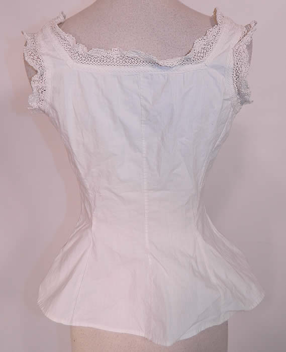 Victorian White Cotton Lace Lingerie Camisole Corset Cover Blouse Top.  The top measures 19 inches long, with a 22 inch waist and 32 inch bust. It is in good condition. This is truly a wonderful piece of Victoriana wearable art. 