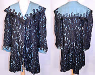 Edwardian Turquoise Blue & Black Silk Battenburg Tape Lace Coat Jacket