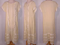 Vintage Pastel Yellow Cotton Pleated  Lace Ruffle Chemise Shift Dress