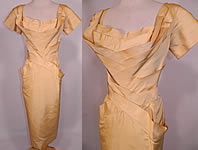 Vintage Ceil Chapman Couture Yellow Silk  Pleated Cocktail Sheath Dress