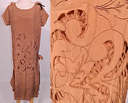 Vintage Beige Silk Soutache Cut Work Lace Drop Waist Shift Dress & Slip