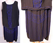 Vintage Art Deco Black Silk Cobalt Blue Beaded Drop Waist Flapper Dress