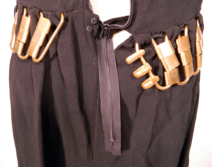 Vintage Christian Dior Paris Gold Chain Link Belted Black Cocktail Dress. It is in good condition, but has not been cleaned and appears to have a replaced zipper which is not sewn all the way down inside (see close-up). This is truly a wonderful piece of quality made designer wearable art!