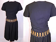 Vintage Christian Dior Paris Gold Chain Link Belted Black Cocktail Dress