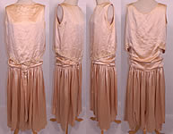 Vintage Cream Silk Pearl Beaded Handkerchief Scalloped Skirt Drop Waist Wedding Dress