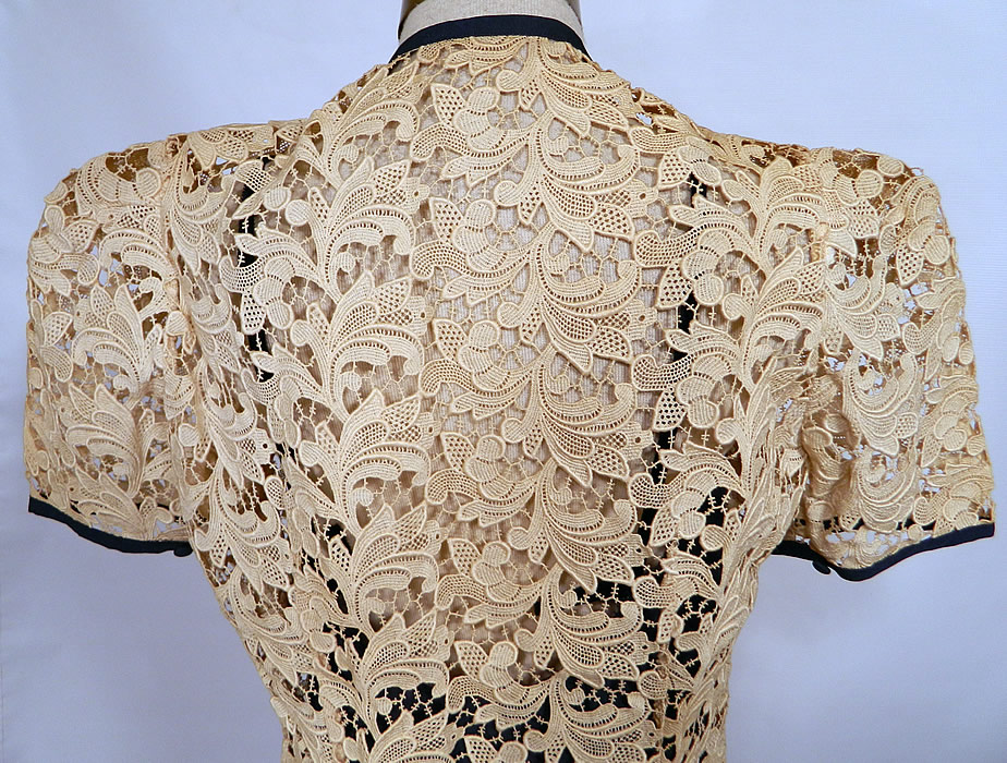 Vintage Navy Blue Silk Chiffon Slip Dress Gown & Ecru Lace  Jacket Blouse Top. The jacket measures 20 inches long, with a 28 inch waist and 34 inch bust. The outfit is in excellent condition. This is truly a wonderful amazing piece of wearable art! 