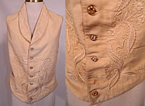 Victorian Gentleman's Cream Wool Embroidered Wedding Waistcoat Vest 