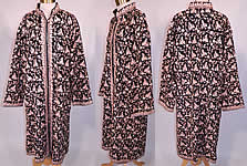 Vintage Black Wool Pink Chain Stitch Crewel Work Embroidery Ethnic Coat Jacket