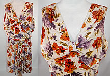 Vintage Lilacs & Pansies Floral Print Velvet Drop Waist Dress Slip Blouse