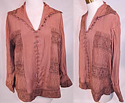 Vintage Art Deco Brown Silk Gold Metallic Embroidered Ethnic Flapper Blouse