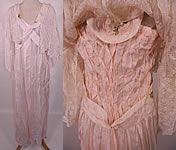 Edwardian Titanic Pink Silk Smocking White Lace Peignoir Negligee Nightgown Robe.