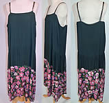 Vintage Green Silk Pink Sequin Beaded Floral Drop Waist Flapper Dress Slip
