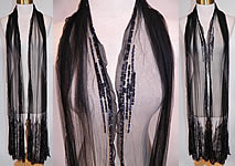 Vintage Art Deco Black Net Sequin Beaded Flapper Neck Boa Scarf Shawl Stole

