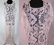 Vintage Cream Crochet Filet Lace Belted Drop Waist Maxi Dress
