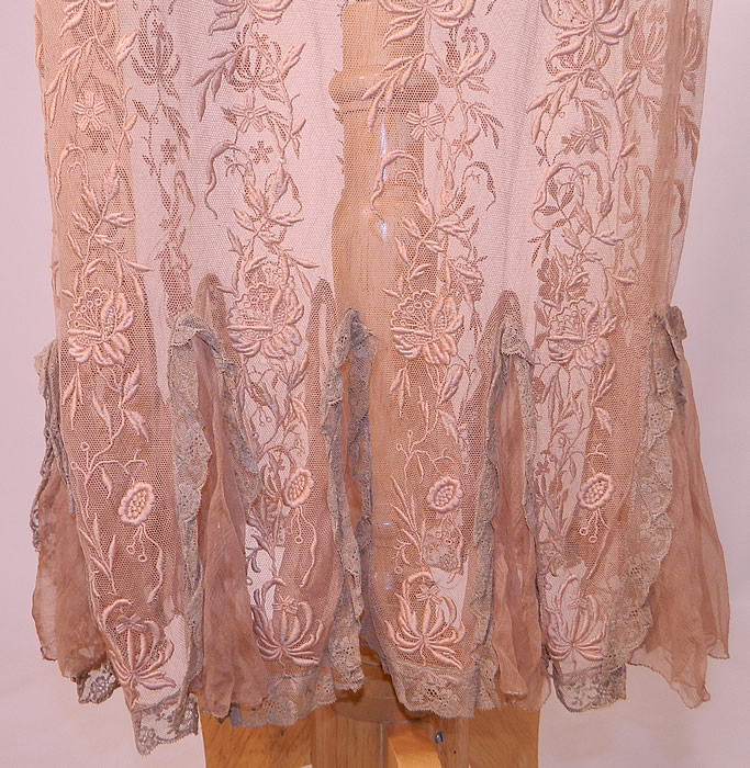Vintage Ecru Embroidered Net Lace Silk Rosette Chemise Shift Slip Dress. 
It is in good condition, with only a few tiny frays on the silk rosette trim (see close-up). This is truly a wonderful beautiful piece of wearable lace art! 