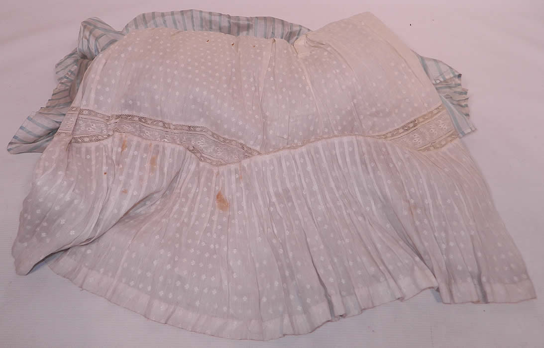 Antique Georgian Regency Era Blue & White Stripe Silk Puff Sleeve Girls Dress
The inside dress lining has several age spot stains.