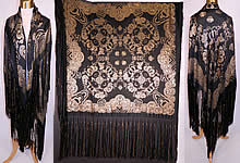 Vintage Black Silk Gold Lam&eacute; Lame Chinese Style Flapper Piano Shawl
