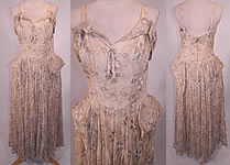 Vintage White Net Gold Lamé Lame Embroidered Pannier Peplum Skirt Gown Dress