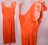 Vintage Orange Silk Velvet Bias Cut Evening Gown Dress
