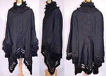 Victorian Black Wool Soutache Embroidered Winter Dolman Mantle Coat Cape