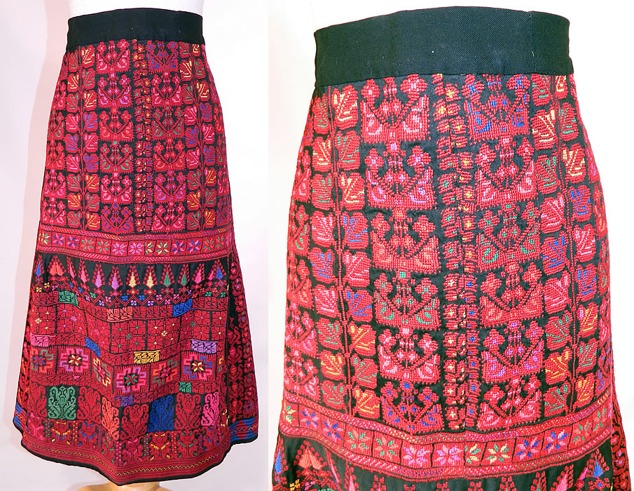 Vintage Colorful Cross Stitch Palestinian Hand Embroidery Ethnic Tribal Boho Skirt
This vintage colorful cross stitch Palestinian hand embroidery ethnic tribal boho skirt dates from the 1960s.