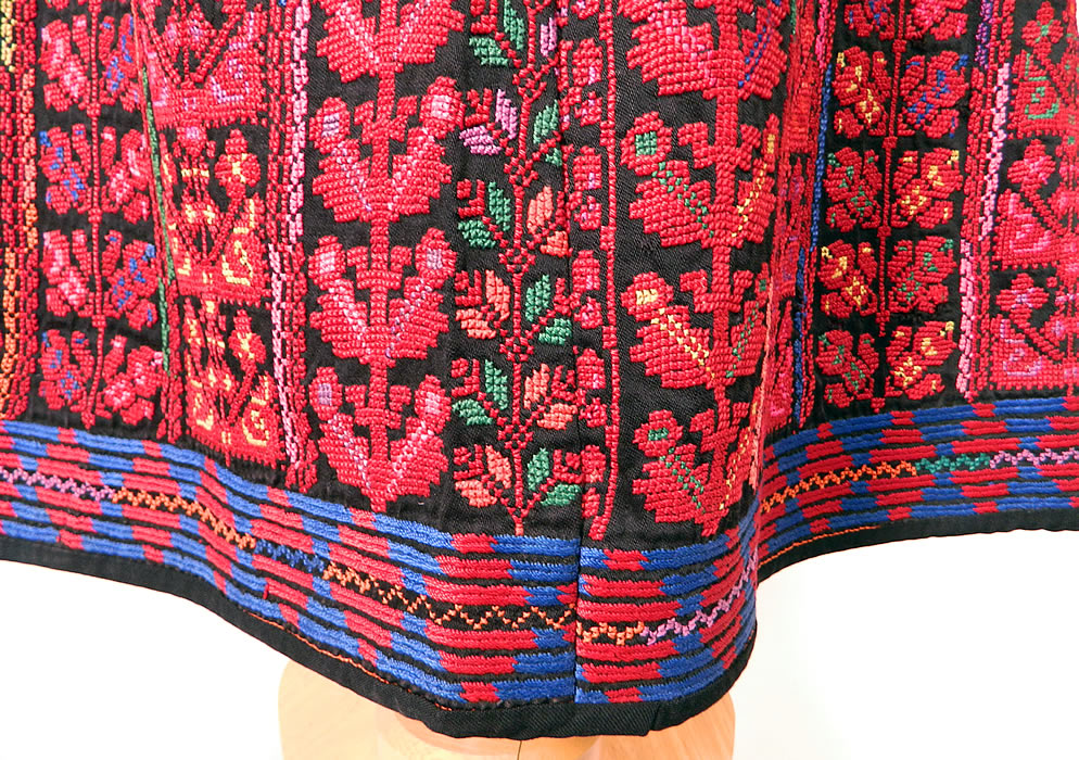 Vintage Colorful Cross Stitch Palestinian Hand Embroidery Ethnic Tribal Boho Skirt
It is made of black cotton twill fabric, with vibrant colorful cross stitch hand embroidery work done in decorative geometric shapes, ethnic tribal bedouin designs.
