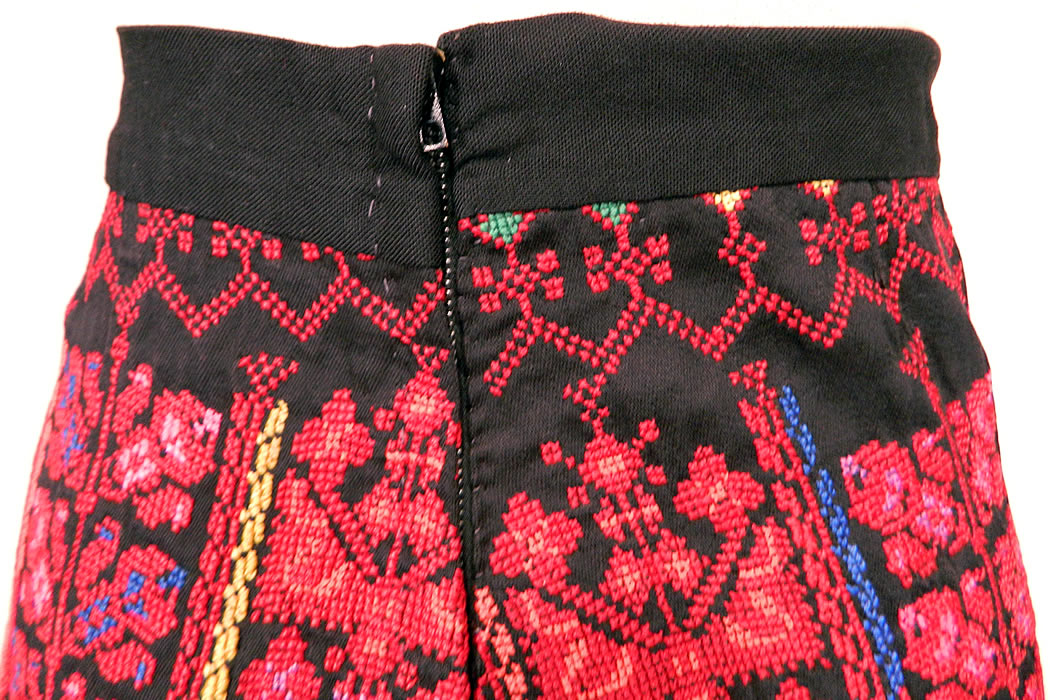 Vintage Colorful Cross Stitch Palestinian Hand Embroidery Ethnic Tribal Boho Skirt
The skirt measures 30 inches long, with 34 inch hips and a 24 inch waist. It is in excellent condition. This is truly a wonderful piece of Palestinian embroidery wearable folk art!