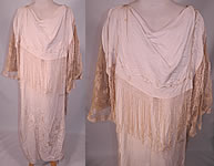 Vintage Cream Silk Embroidered Piano Shawl Fringe Lace Trim Flapper Wedding Dress