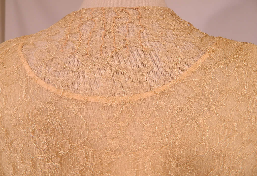 Vintage Cream Silk Lace Lined Long Bias Cut Dress & Jacket. 
It is in good condition. This is truly a wonderful piece of wearable lace textile art! 
