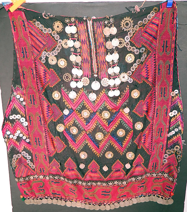 Swat Valley Pakistan Coin Beaded Embroidered Ethnic Tribal Bib Front Fabric Top
There are a variety of coins from Pakistan dating from 1948 through 1981 which would have been added over the years. 
