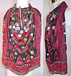 Swat Valley Pakistan Coin Beaded Embroidered Ethnic Tribal Bib Front Fabric Top