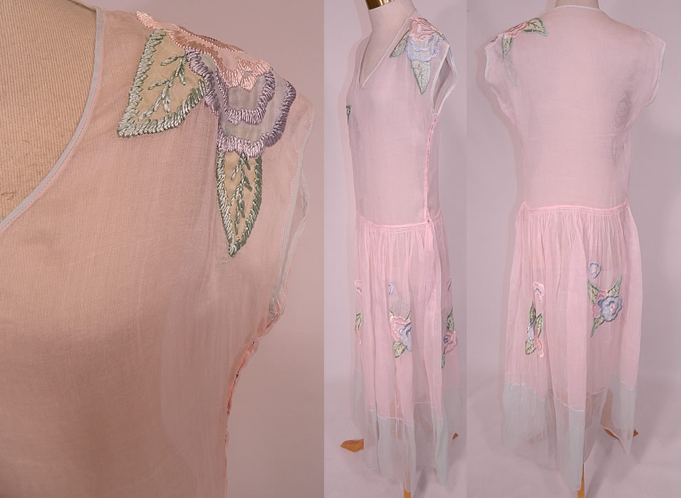 Vintage Pastel Pink & Blue Organdy Floral Embroidered Applique Sheer Party Dress
The dress measures 52 inches long, with 36 inch hips, a 30 inch waist and 36 inch bust. It is in good condition. This is truly a wonderful piece of wearable art! 