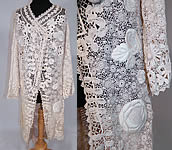 Vintage Edwardian Antique White Irish Crochet Lace Embroidered Long Coat Jacket
