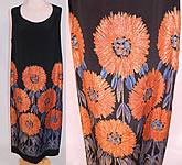 Vintage Art Deco Black Silk Gold Lam&eacute; Lame Orange Sunflower Flapper Dress
